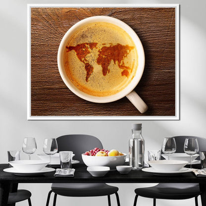 World Map Coffee Cup Canvas Wall Art