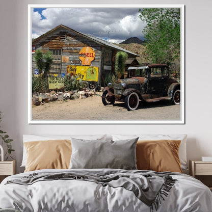 Old Car by Route 66 Canvas Wall Art