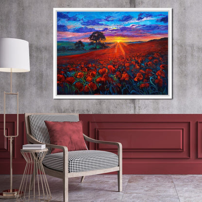 Sunset Over the Poppy Fields Canvas Wall Art