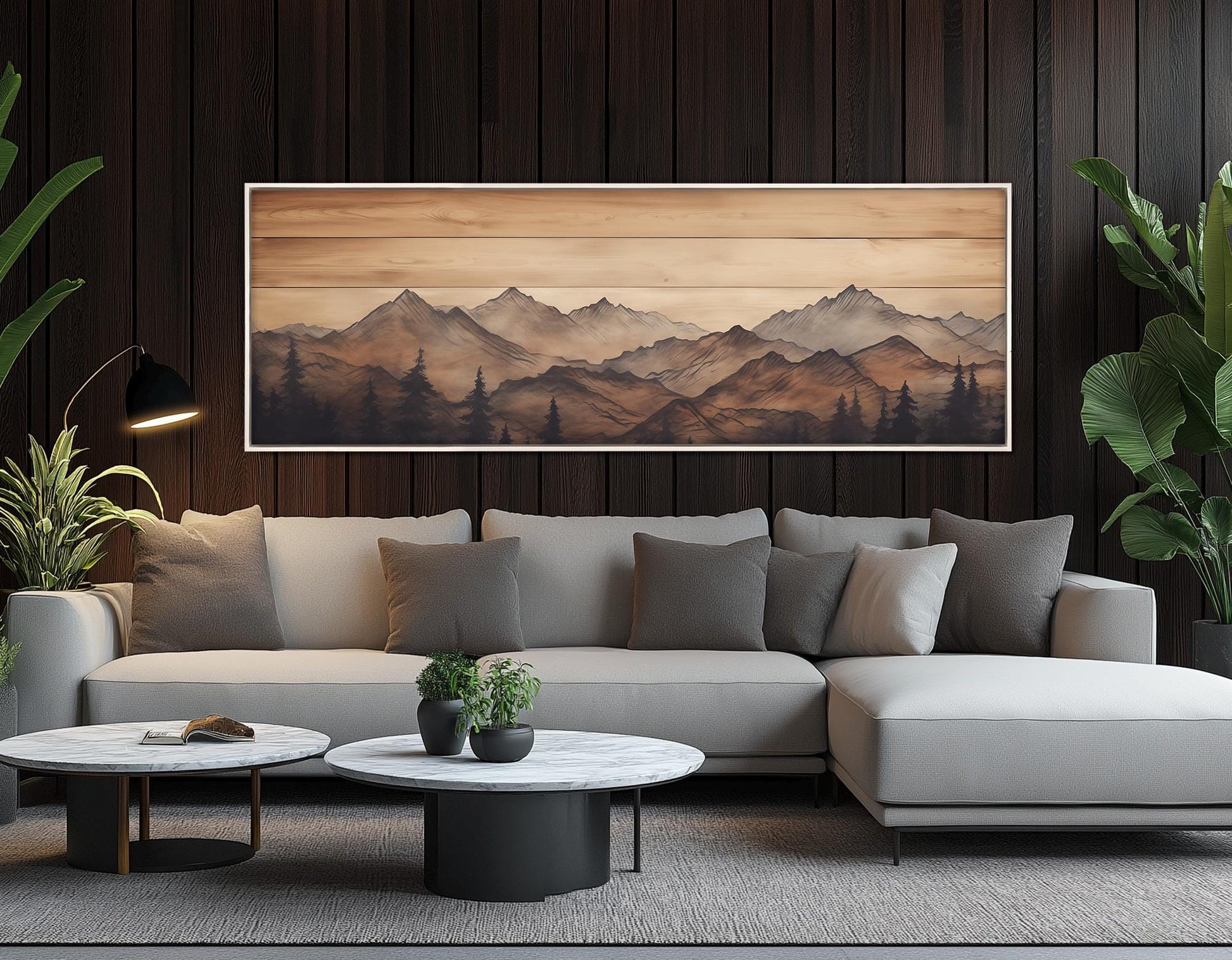 Mountains Wall Art - Soft Tones Mountains Painting on Wooden Canvas Print | Ready to Hang