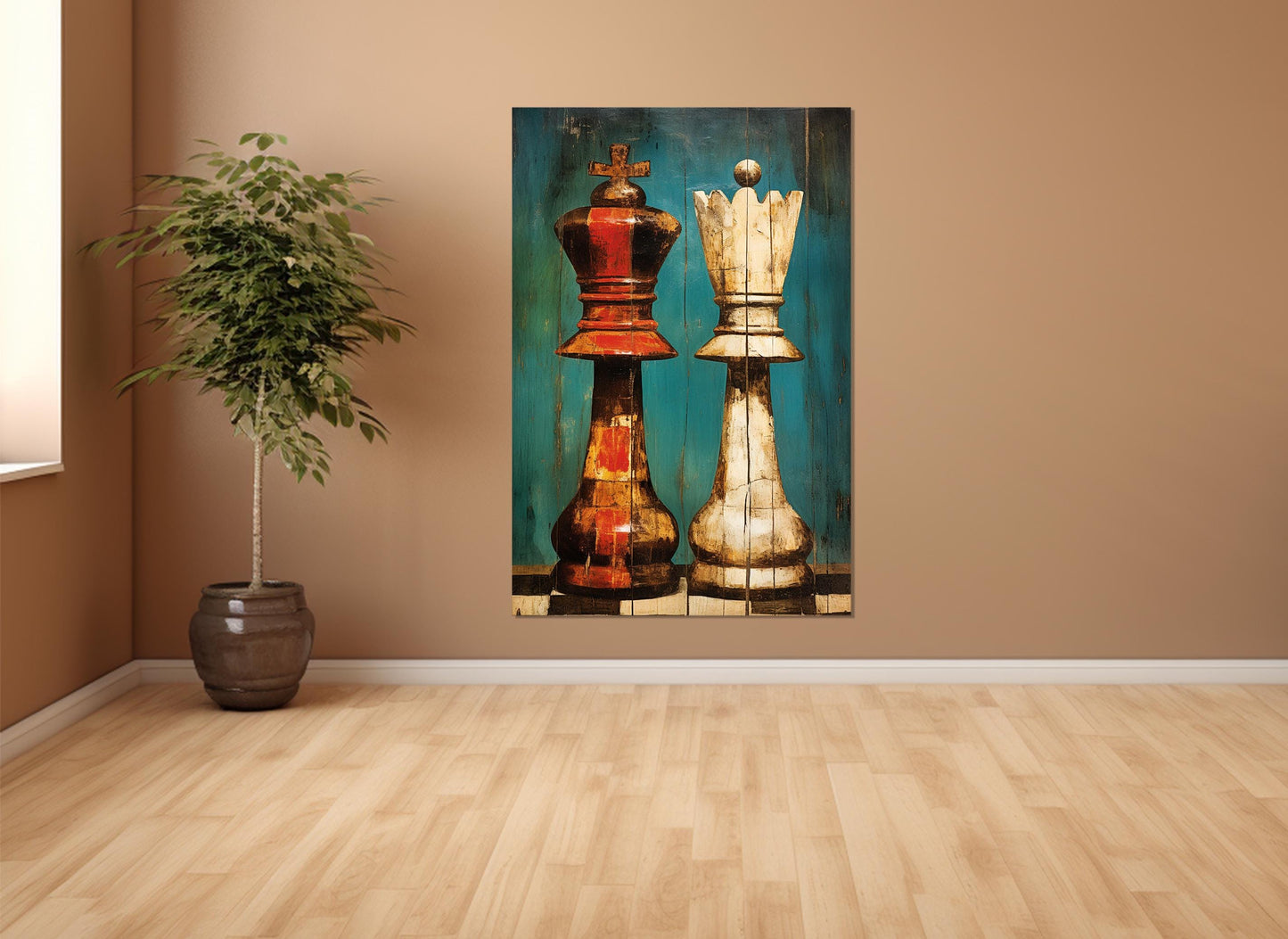 Rustic Bedroom Wall Decor – King Queen Canvas Print | Framed, Ready to Hang Art