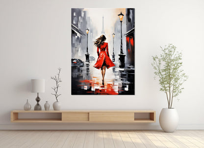 Paris Canvas Print – Abstract Lady in Red with Eiffel Tower | Ready to Hang