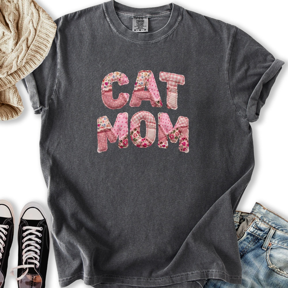 Pink Faux Patchwork Cat Relaxed Tee