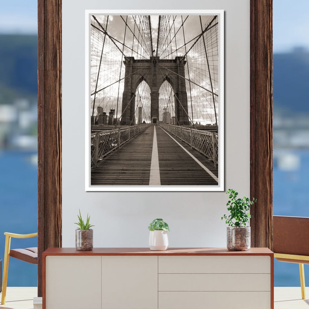 Brooklyn Bridge in Black & White Canvas Wall Art