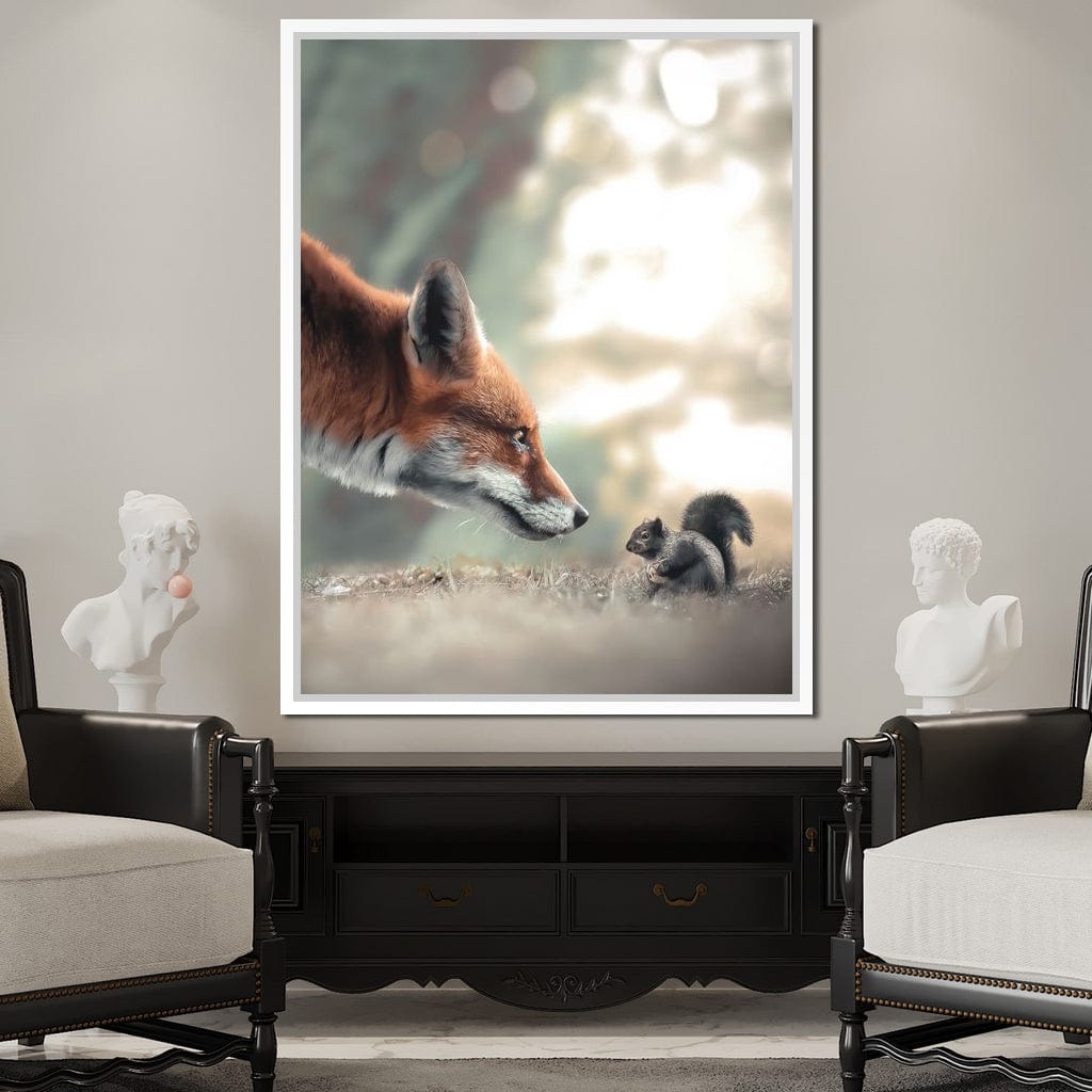 Fox Meets Squirrel Canvas Wall Art