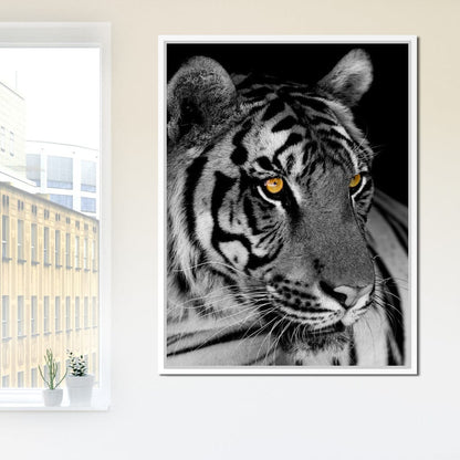 Black and White Tiger with Yellow Eyes Canvas Wall Art