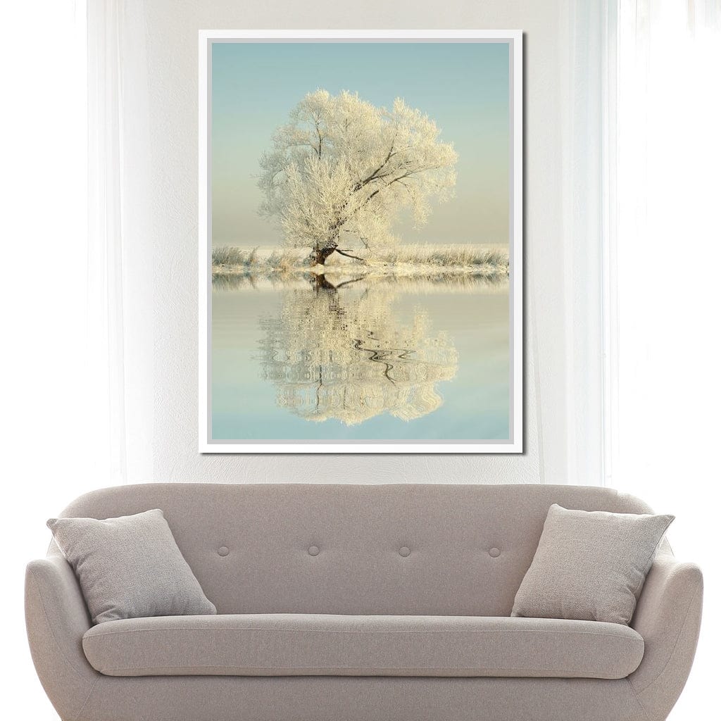 Winter Tree by the Lake Canvas Wall Art
