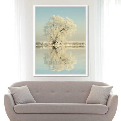 Winter Tree by the Lake Canvas Wall Art