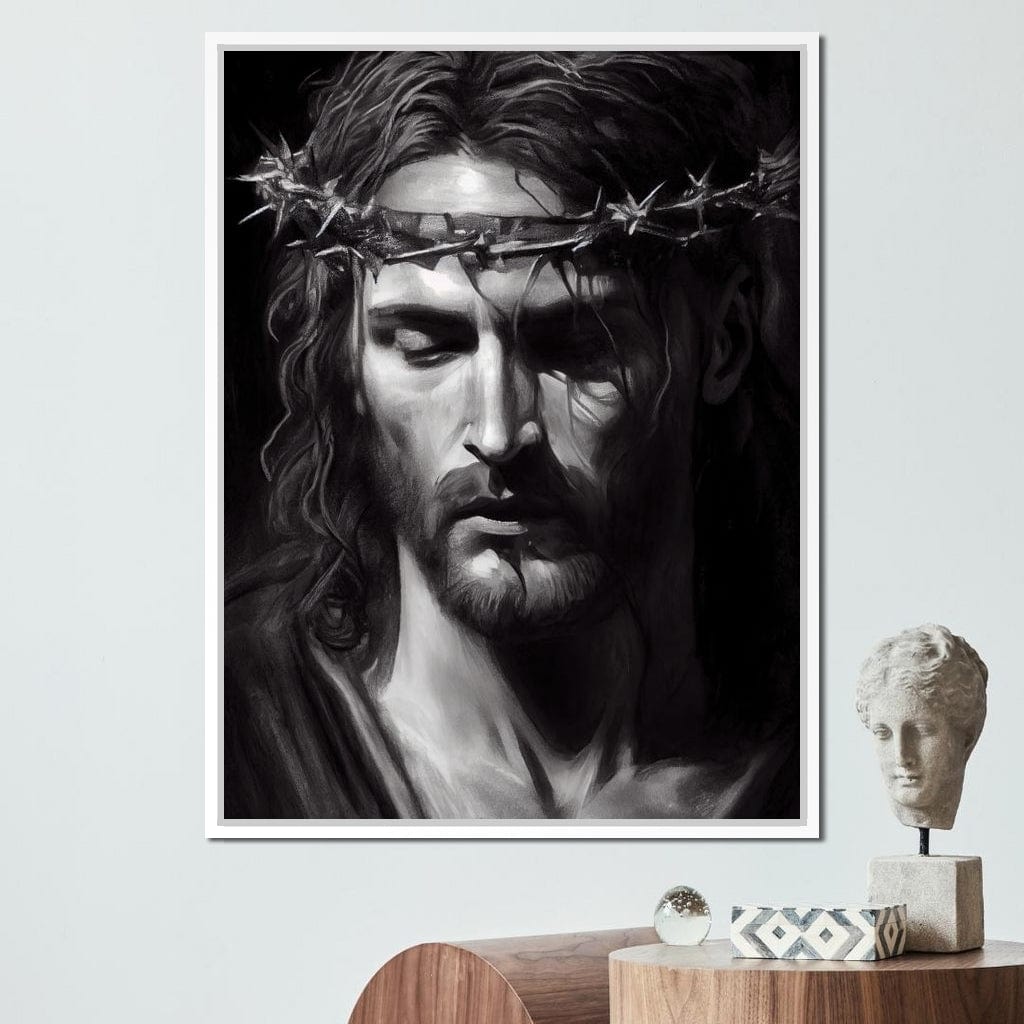 Black & White Jesus Portrait Canvas Wall Art
