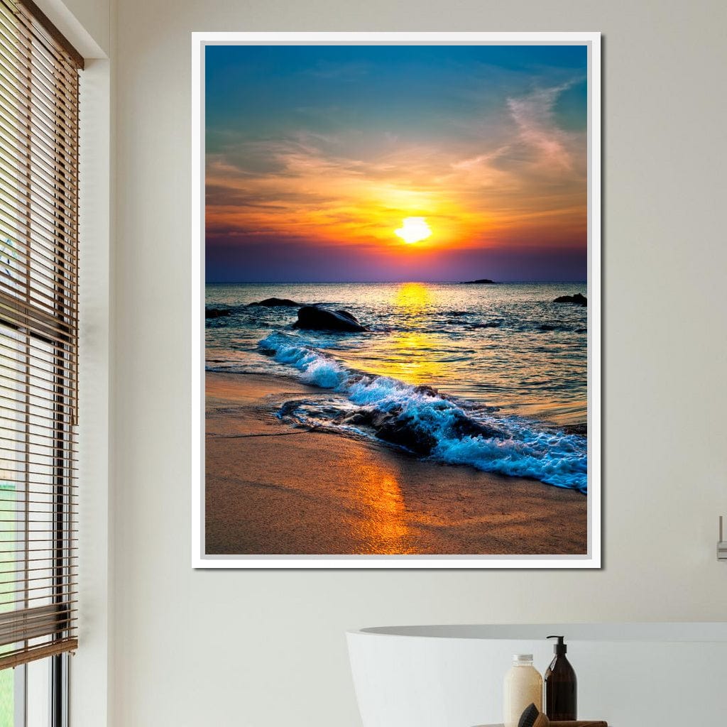 Black Sand Beach Sunset Canvas Wall Art