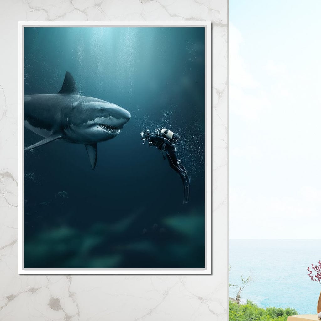Shark Meets Diver Canvas Wall Art