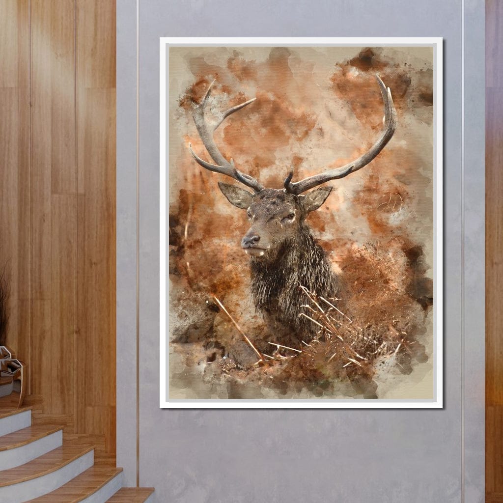 Red Deer Stag on Brown Background Canvas Wall Art