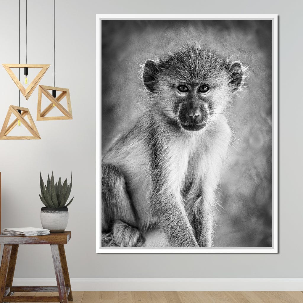 Monkey in Black & White Canvas Wall Art