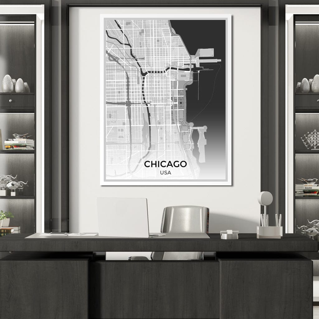 Map of Chicago, USA Canvas Wall Art