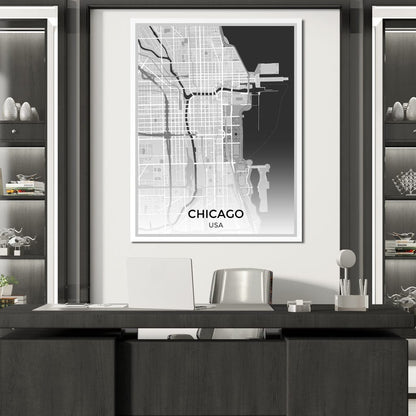 Map of Chicago, USA Canvas Wall Art