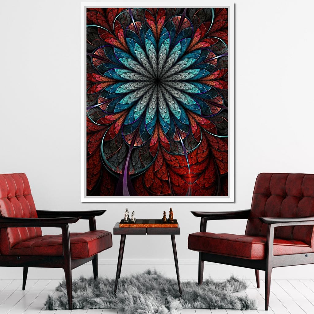 Red Shade Fractal Flower Canvas Wall Art