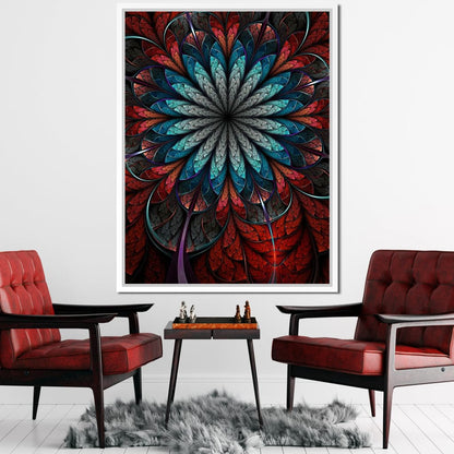 Red Shade Fractal Flower Canvas Wall Art