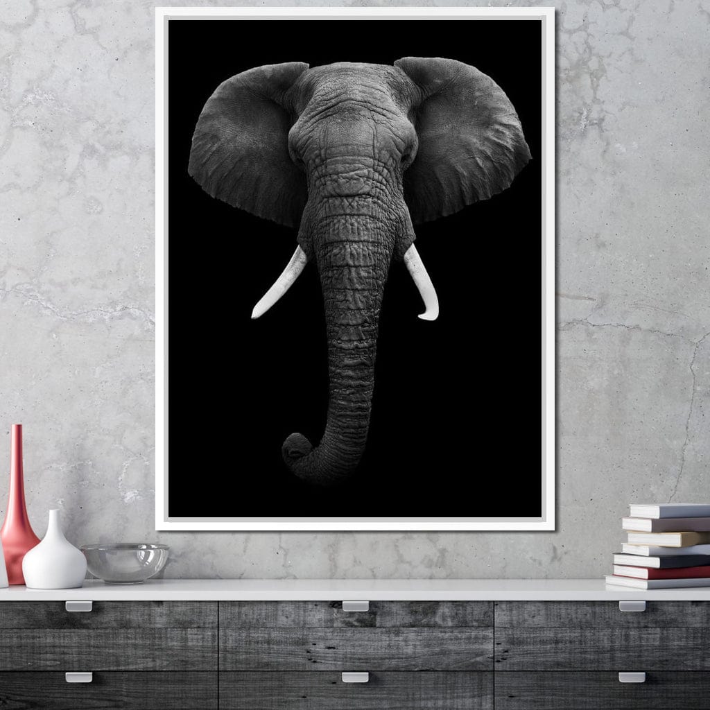 Black and White Elephant Face Canvas Wall Art
