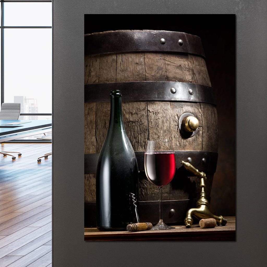 Wine Bottle and Barrel Canvas Wall Art