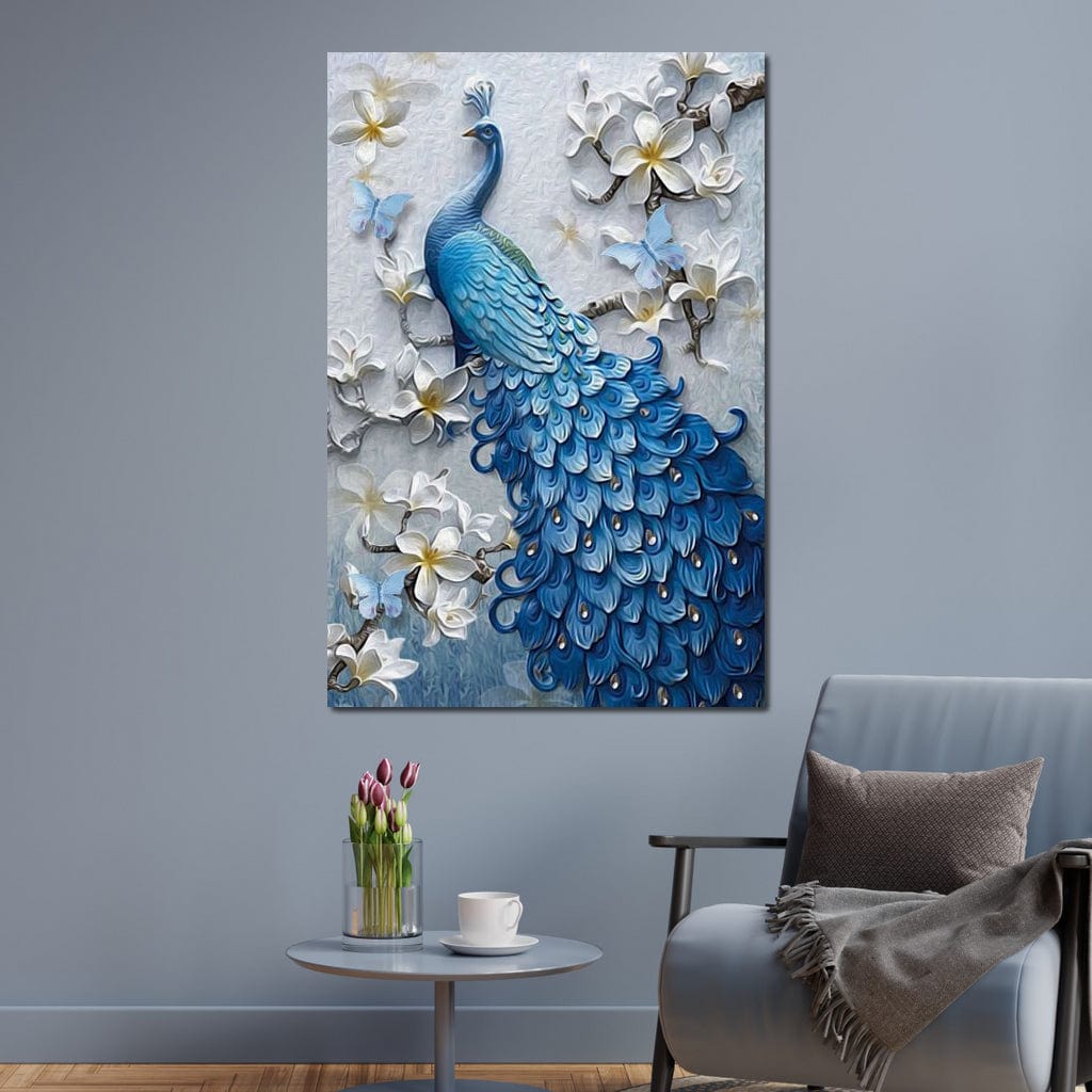 Blue Peacock Flower 1 panel Left Canvas Wall Art