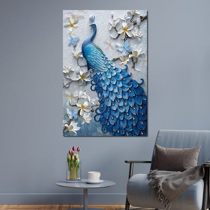 Blue Peacock Flower 1 panel Left Canvas Wall Art