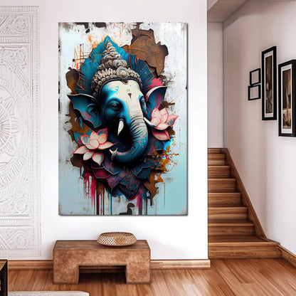 Blue Ganesh Portrait Canvas Wall Art