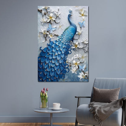 Blue Peacock Flower 1 panel Canvas Wall Art