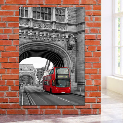 Red Bus Passing on the Tower Bridge Canvas Wall Art