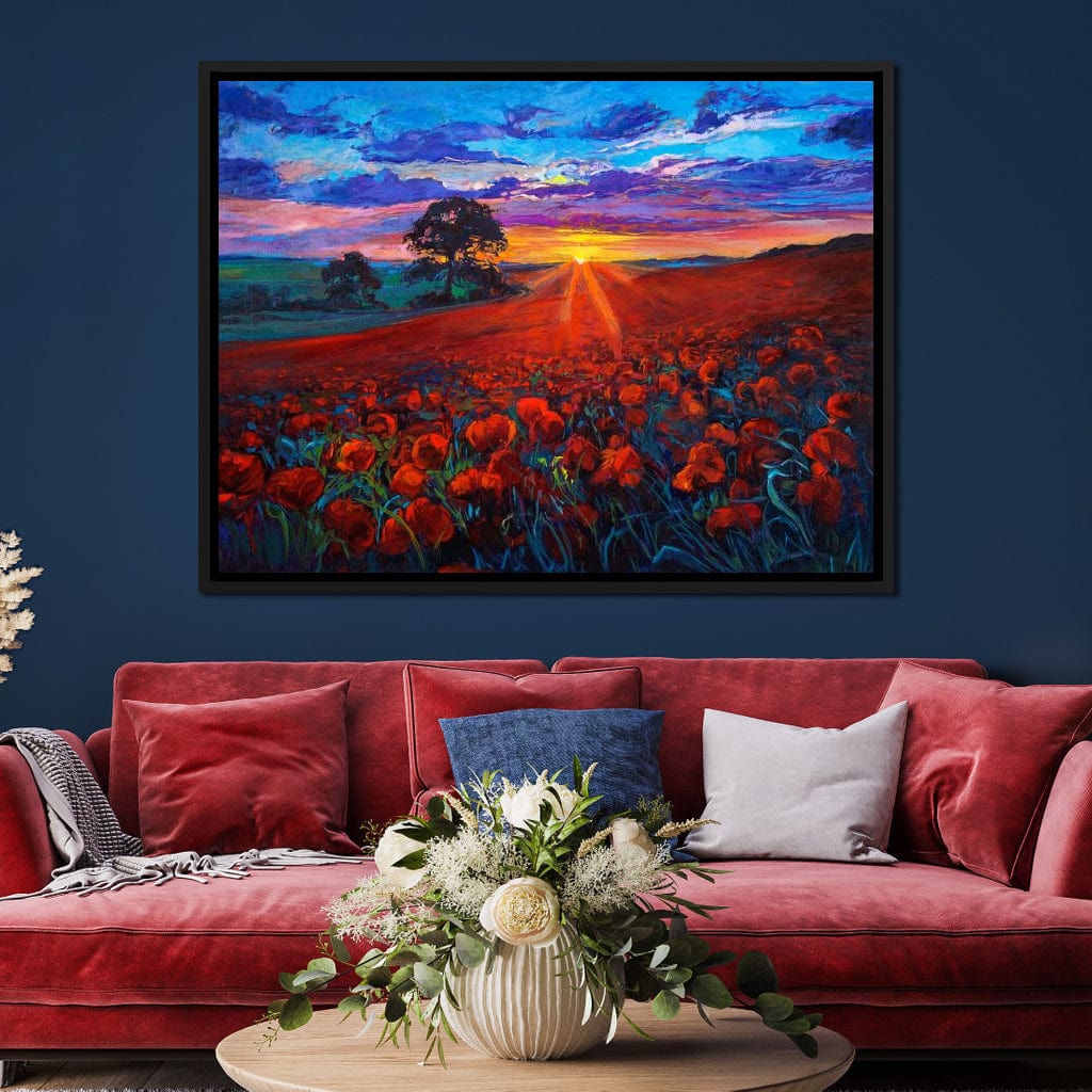 Sunset Over the Poppy Fields Canvas Wall Art