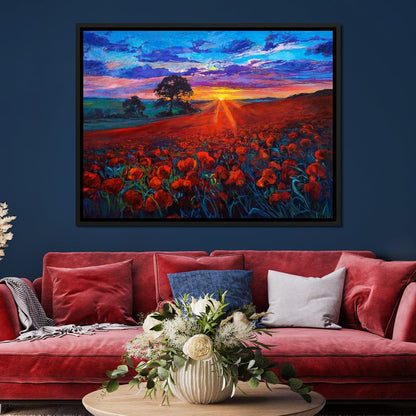 Sunset Over the Poppy Fields Canvas Wall Art
