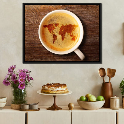 World Map Coffee Cup Canvas Wall Art