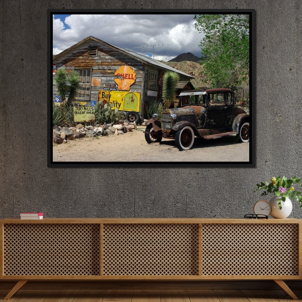 Old Car by Route 66 Canvas Wall Art