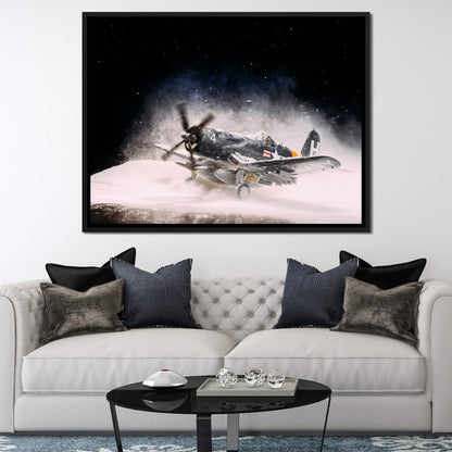 Snowy F4-U Corsair Canvas Wall Art