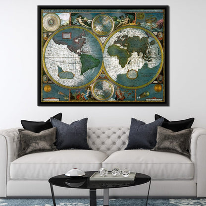 Ancient Historical Map of the World Canvas Wall Art