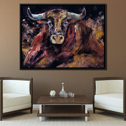 Brown Bull Charge Canvas Wall Art