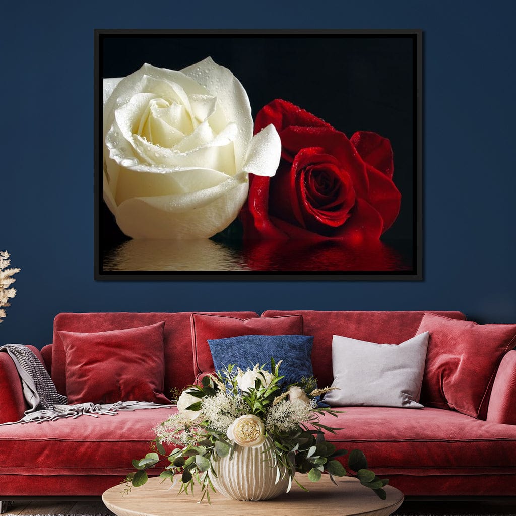 Red & White Roses Reflection Canvas Wall Art