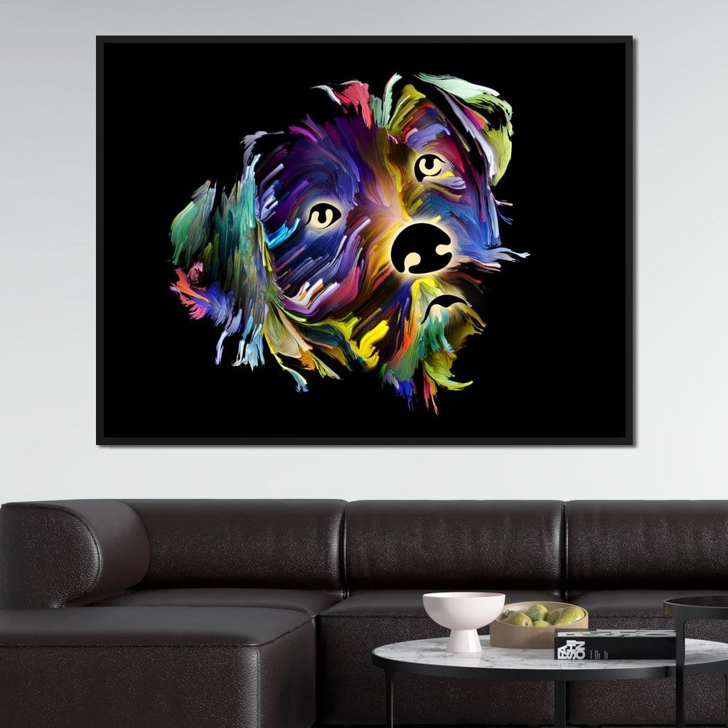 Coloful Dog on Black Background Canvas Wall Art