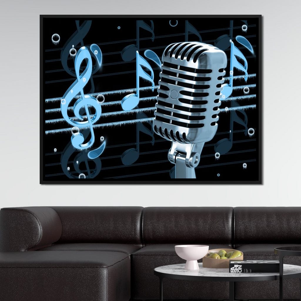 Vintage Microphone & Blue Notes Canvas Wall Art