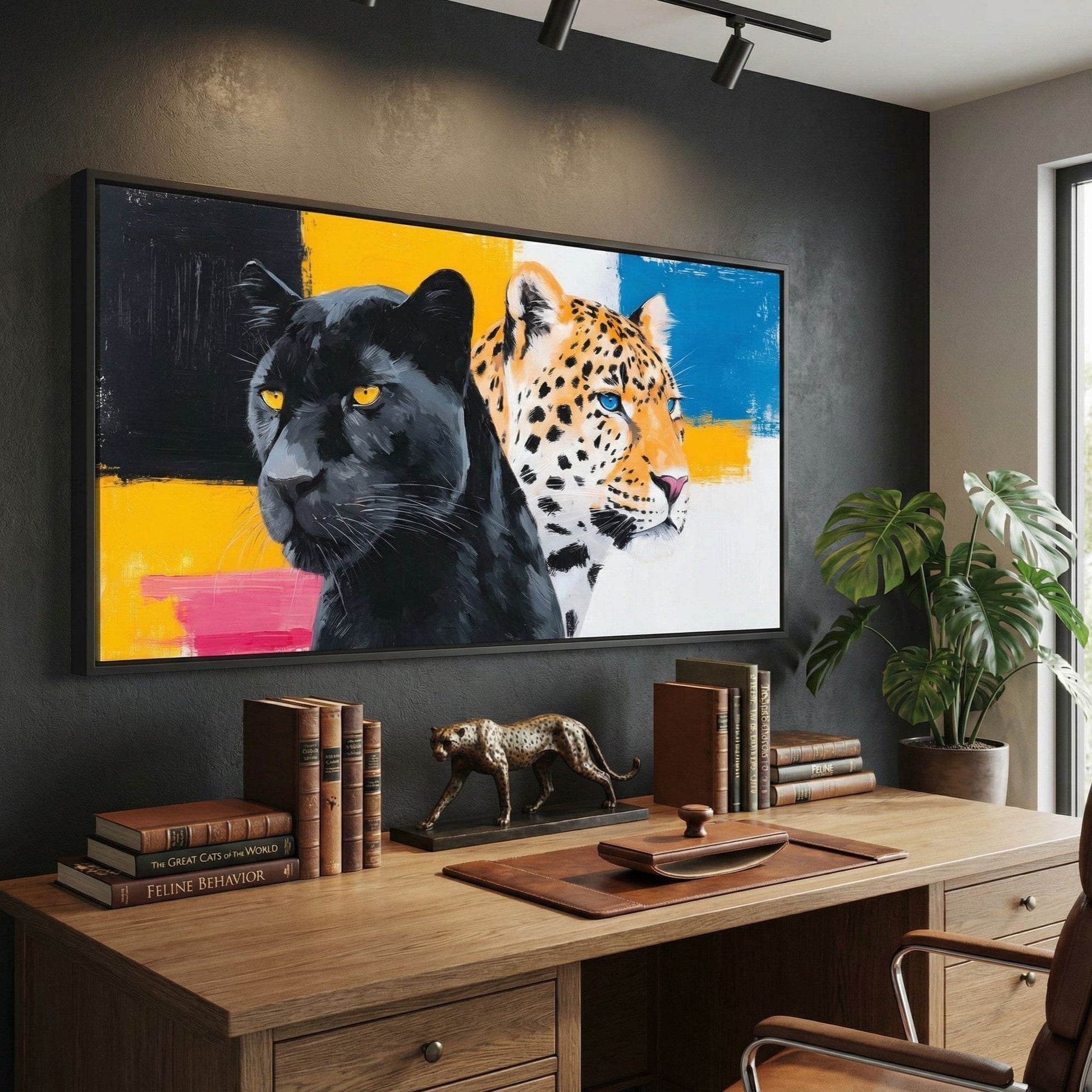 Dual Panther Leopard Portrait Canvas Wall Art