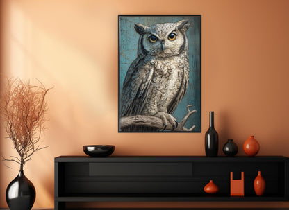 Rustic Owl Wall Art – Owl Canvas Print on Branch | Ready to Hang Decor