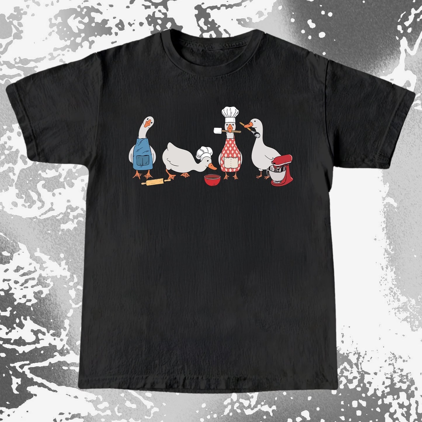 Cute Goose Baking Team Funny Chef Geese T-Shirt (view 2)