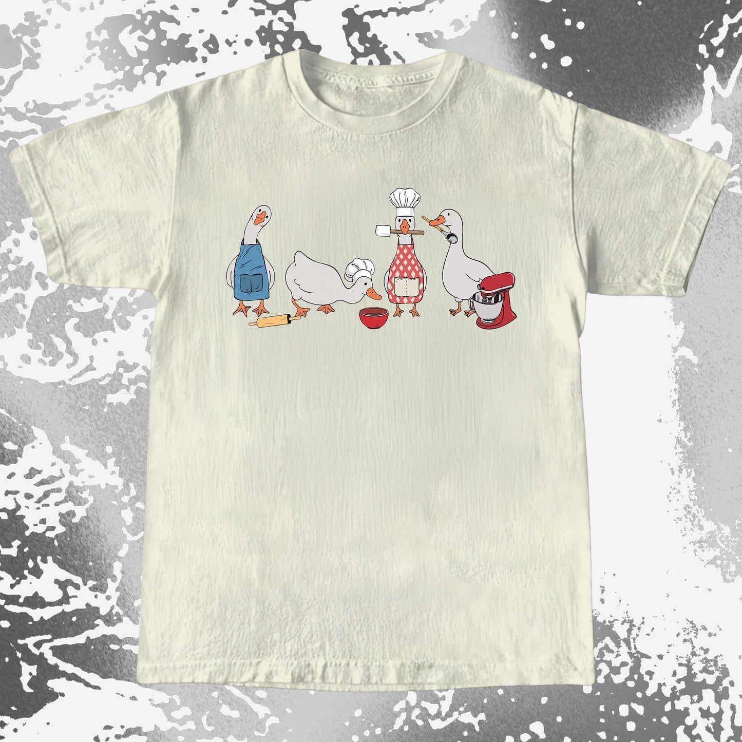 Cute Goose Baking Team Funny Chef Geese T-Shirt (view 3)