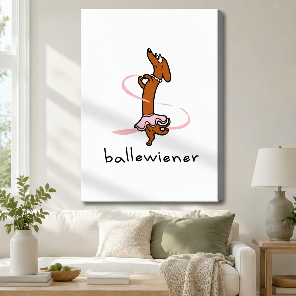 Funny Dachshund Ballerina Canvas Wall Art