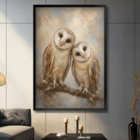 Barn Owl Pair Vintage Impressionist Oil Painting Canvas Art
