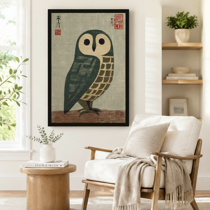 Japanese Barn Owl Woodblock Canvas Wall Art