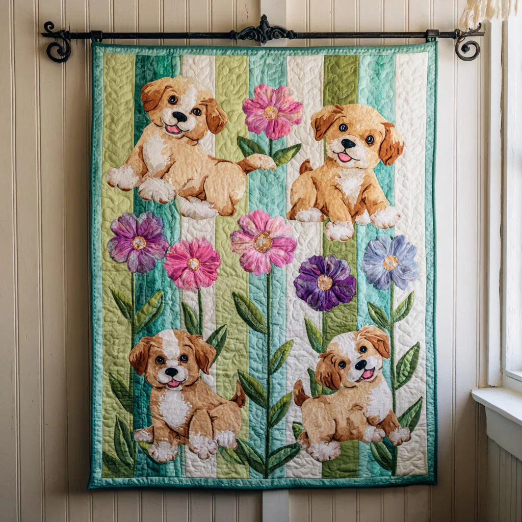 Barnyard Pup Quilt Blanket - Quilted Blanket by Wild and Way