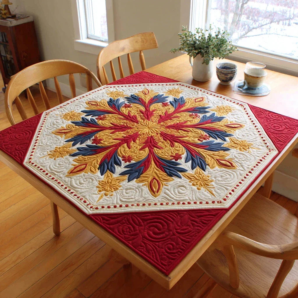 Baroque Snowflake Sunburst Quilted Table Topper