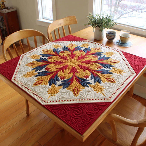 Baroque Snowflake Sunburst Quilted Table Topper