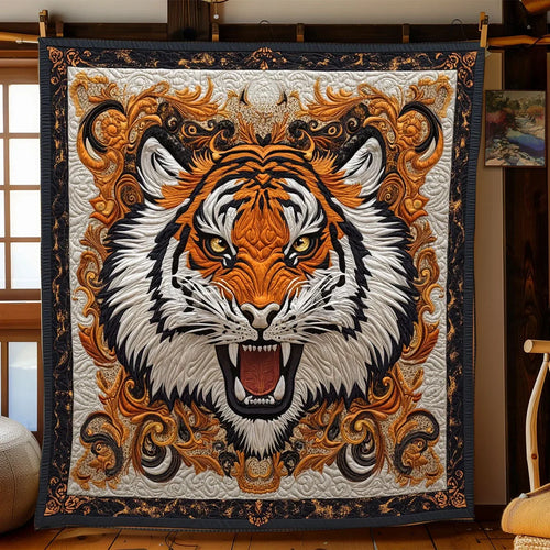 Baroque Tiger Portrait Quilt Blanket