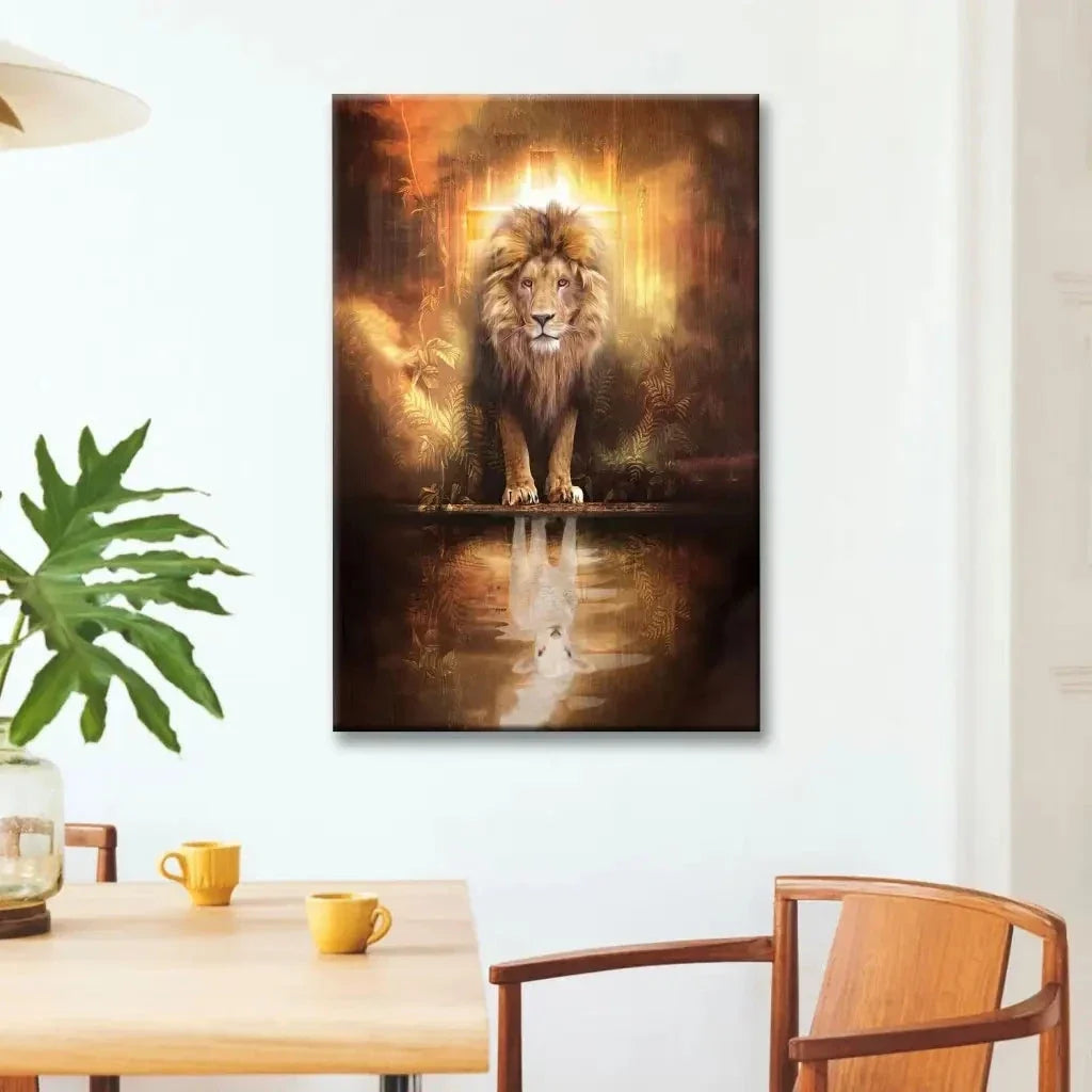 lion of judah reflection of the lamb wall art canvas